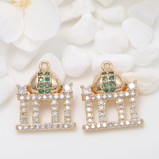 Pendentif à breloque 2 couronnes orné de strass 14K GF