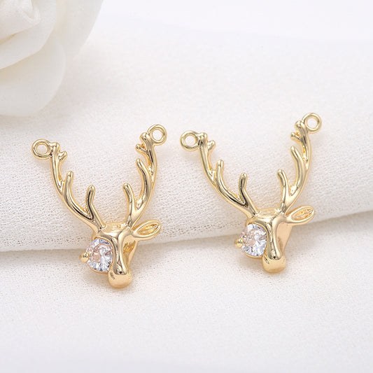 2 pendentifs à breloque renne à double boucle ornés de strass 14K GF