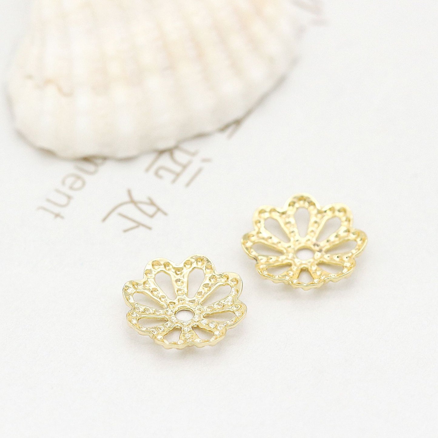 10 capuchons de perles florales, tasse 14K GF, entretoise de perles de charme