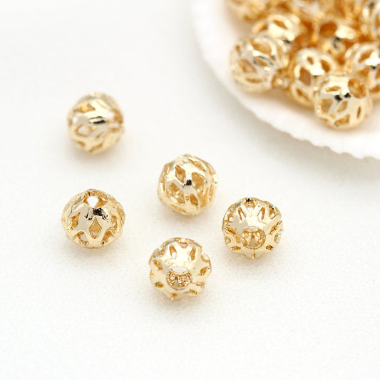 20 perles rondes creuses 14K GF, breloque en cuivre, entretoise de perles