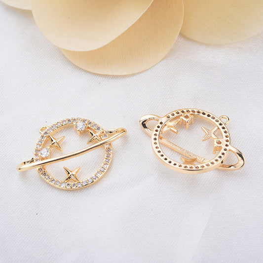 Pendentif à breloque Saturne 20 étoiles orné de strass 14K GF
