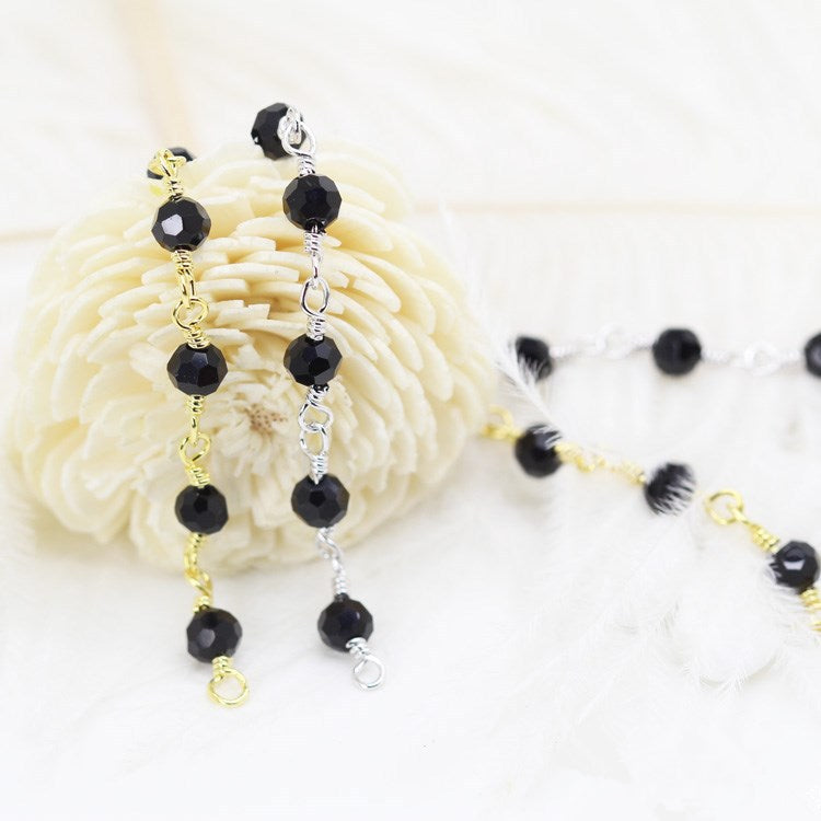 Chaîne de charme de perles à facettes de 2 mètres, ornée de strass 14K GF