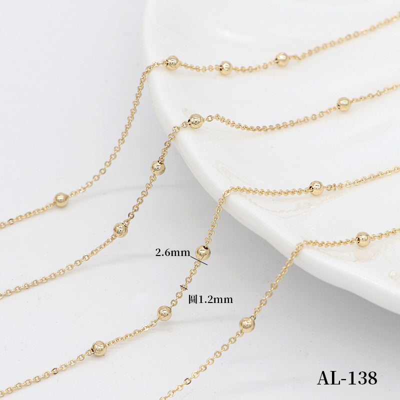 Chaîne fine à maillons carrés et ronds perlés de 2 mètres, 14K GF