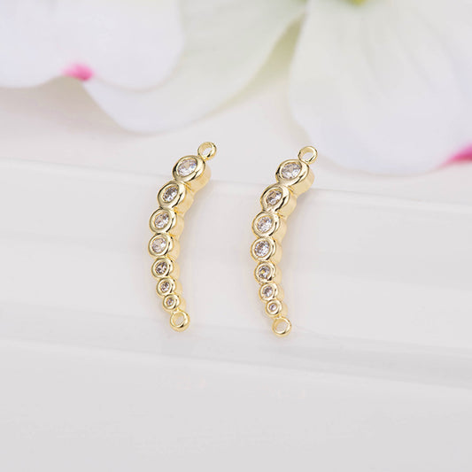 2 connecteurs de charme de bâton plié à double boucle ornés de strass 14K GF