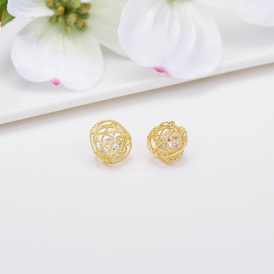 2 pendentifs à breloque boule enveloppés de fil creux ornés de strass 14K GF