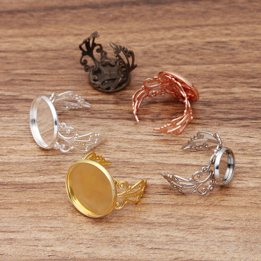20 Bezel Cup Filigree Open Circle Ring 18KGP 12mm 14mm 16mm 18mm 20mm Round Cabochon Blank Base Gemstone Setting