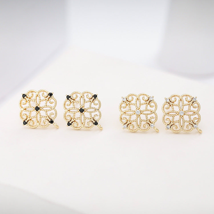 4 boucles d'oreilles à tige florale creuse avec boucle d'oreille ornée de strass 14K GF