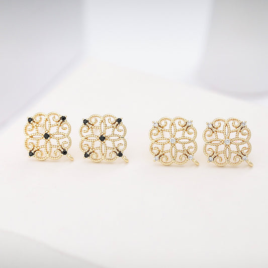 4 boucles d'oreilles à tige florale creuse avec boucle d'oreille ornée de strass 14K GF