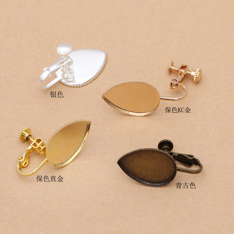 100 Ohrstecker mit gezackter Kante und Lünette, ohne Piercing, 18 kg, 13 x 18 mm, Wassertropfen-Cabochon, leere Basis, Edelsteinfassung