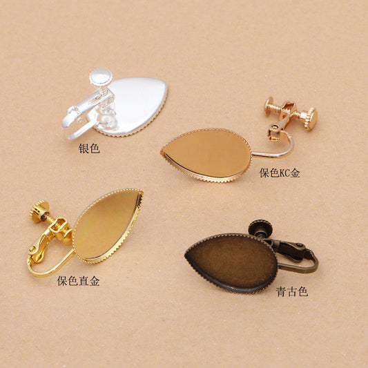 100 Serrated Edge Bezel Cup Ear Cilp On No Piercing Earrings 18KGP 13x18mm Waterdrop Cabochon Blank Base Gemstone Setting