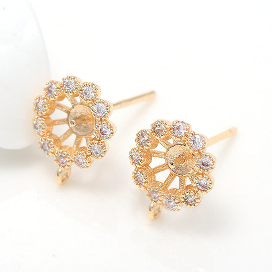 4 boucles d'oreilles florales avec boucle strass embellies 14K GF boucle d'oreille demi-percée perle vierge