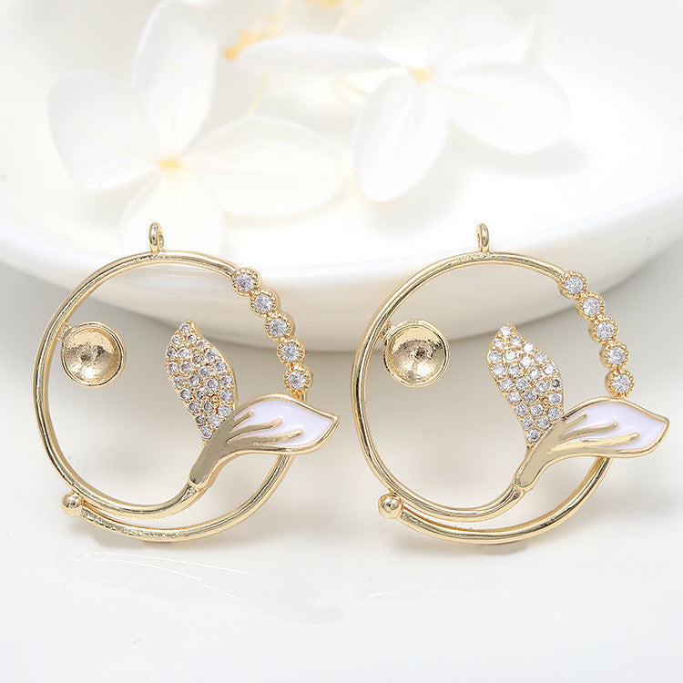 2 Pendentif à breloque circulaire en forme de queue de sirène orné de strass 14 carats GF Perle semi-percée vierge