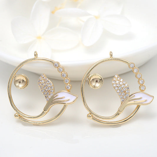 2 Pendentif à breloque circulaire en forme de queue de sirène orné de strass 14 carats GF Perle semi-percée vierge