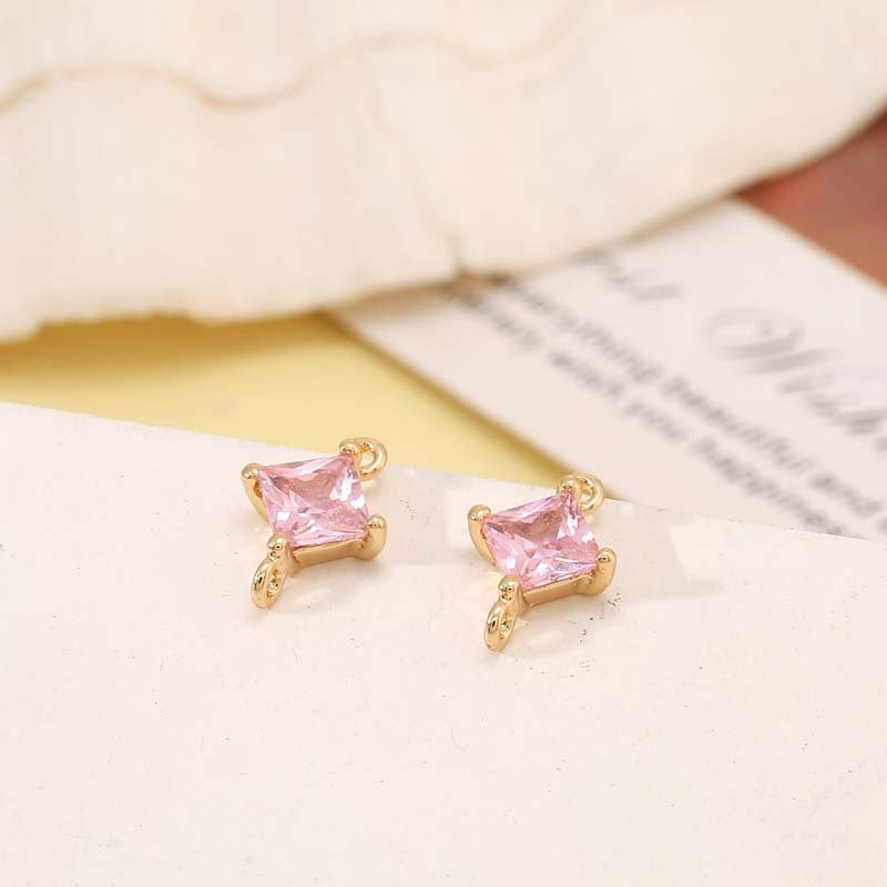 2 Diamond Charm Pendant Rhinestone Embellished 14K GF