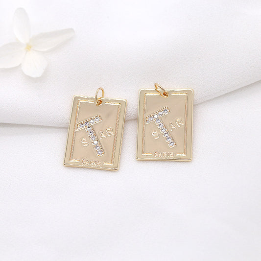 2 pendentifs à breloque rectangulaires ornés de strass 14K GF