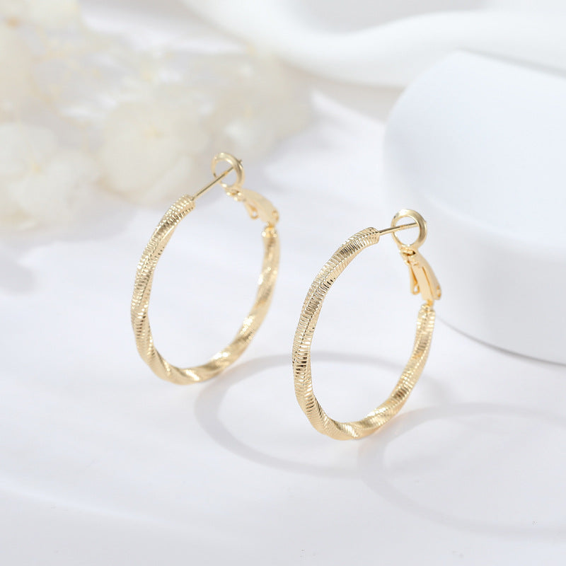 4 boucles d'oreilles créoles épaisses en cercles torsadés 14K GF Earing