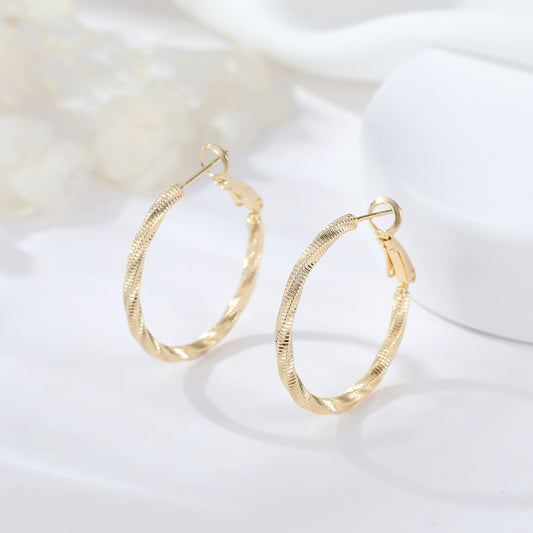 4 boucles d'oreilles créoles épaisses en cercles torsadés 14K GF Earing