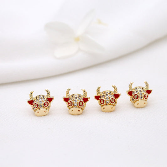 2 trous traversants Bull Bead Émail Epoxy Strass Embelli 14K GF Charm Beadwork Spacer
