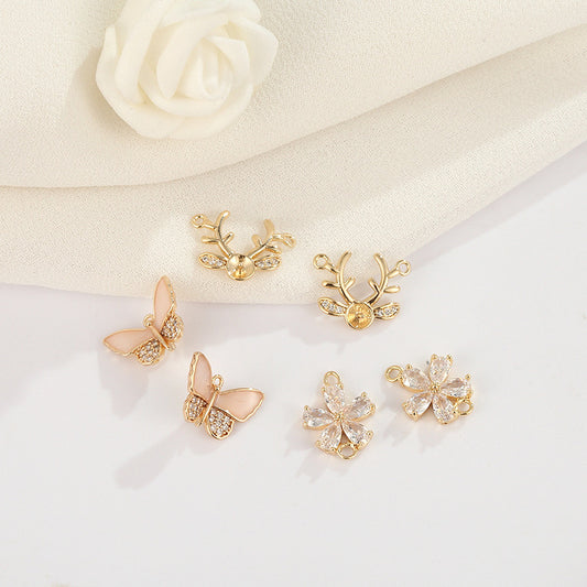 10 Schmetterling-Rentier-Blumen-Charm-Anhänger mit Strasssteinen verziert, 14 Karat GF