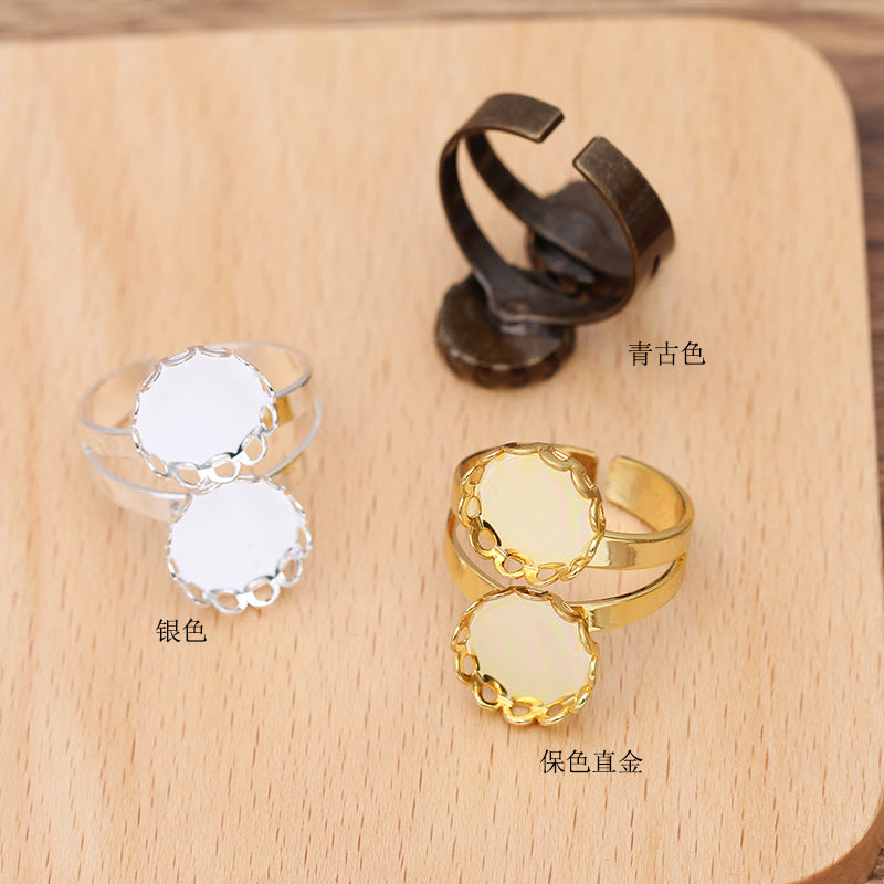 100 Muschelrand-Bezel-Cup-Ring 18KGP 12mm Doppelrund-Cabochon-Rohling-Basis-Edelsteinfassung