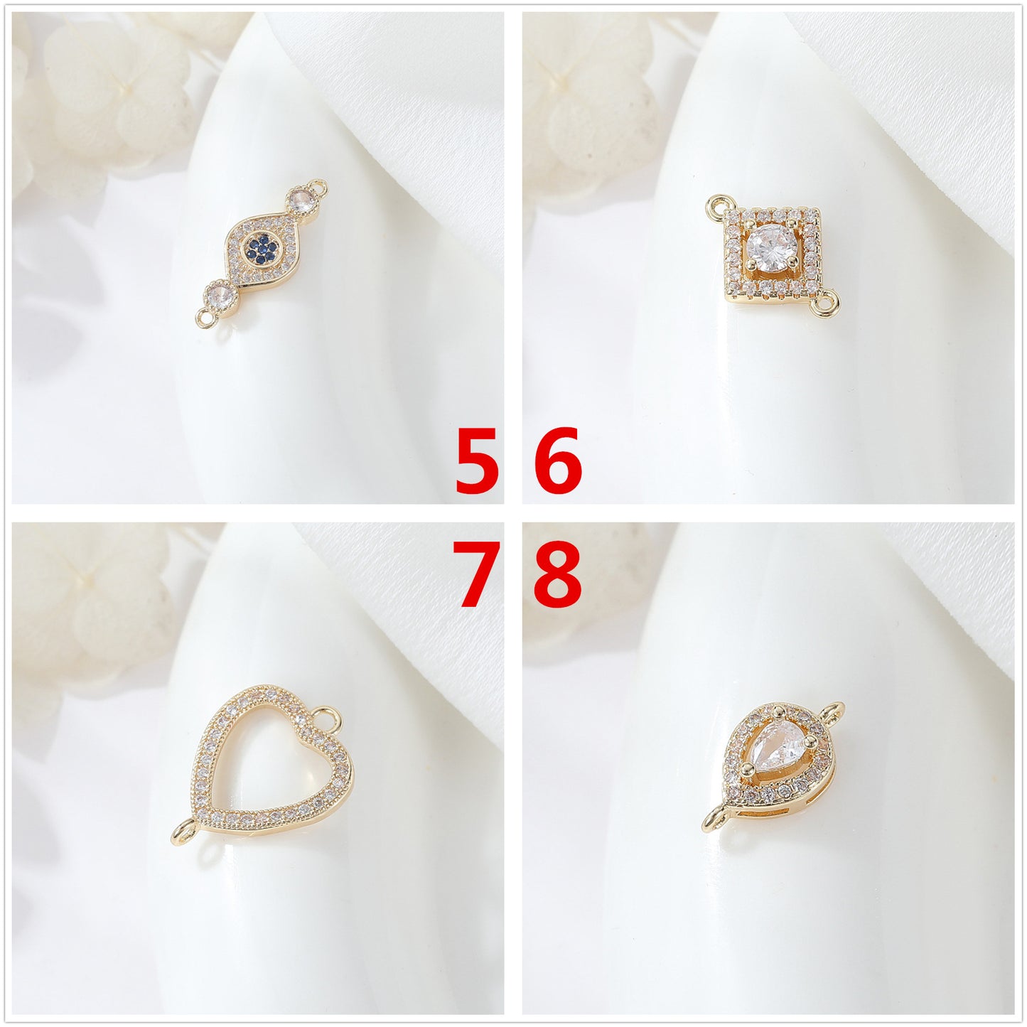 2 Double boucle rectangle étoile de mer oeil carré coeur charme connecteur strass embelli 14K GF