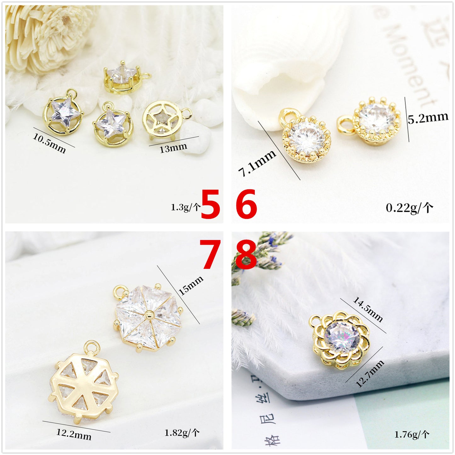 Pendentif à breloque hexagonale étoile olive ronde à 2 diamants orné de strass 14K GF