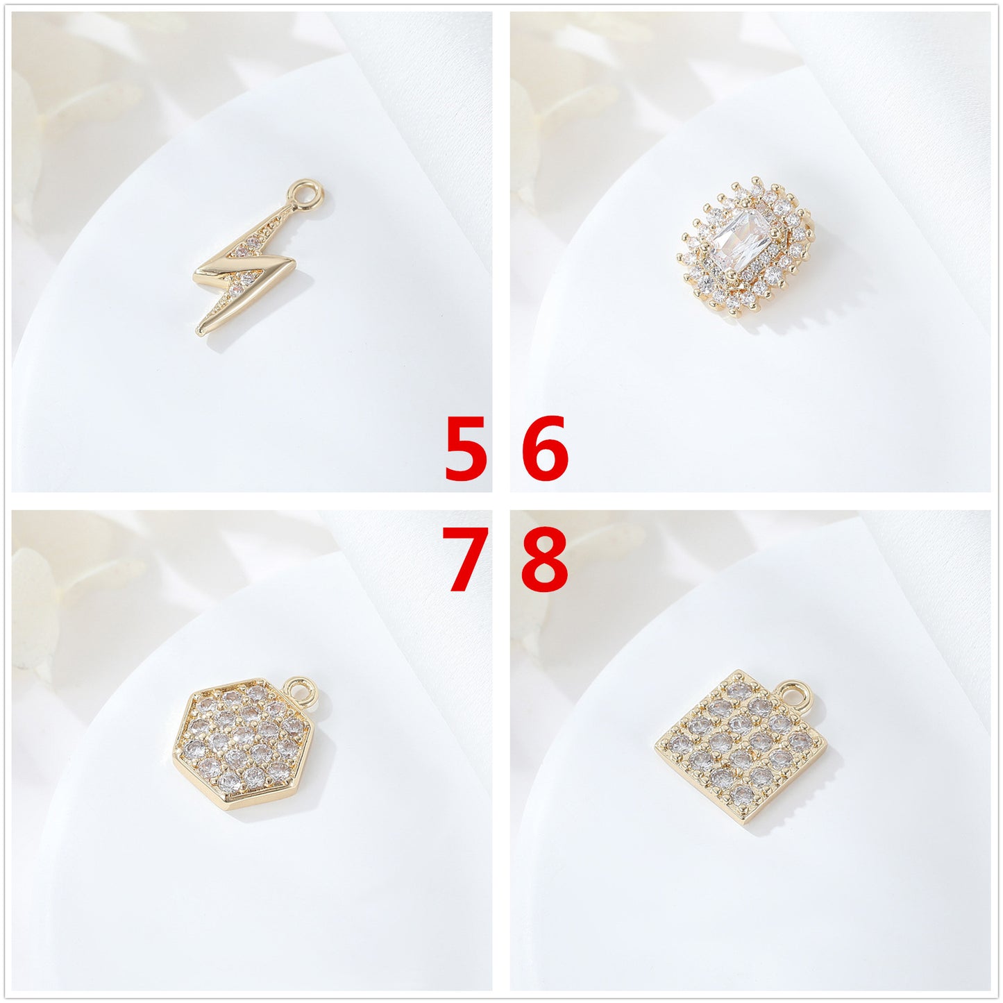 2 Feuilles Étoile Chat Flash Pomme Carré Hexagone Charme Pendentif Strass Embelli 14K GF