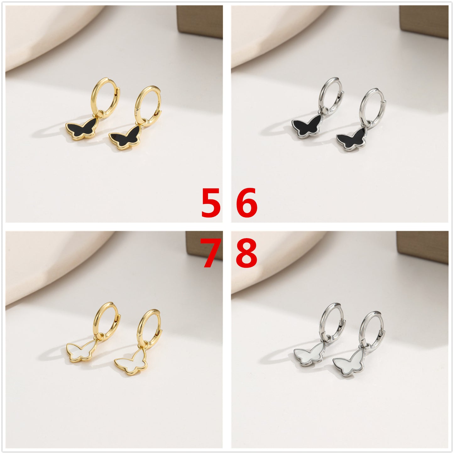 4-Sterne-Elefant-Schmetterlings-Charm-Kreis-Creolen, Emaille-Epoxidharz-Strassverzierung, 14K GF-Ohrring
