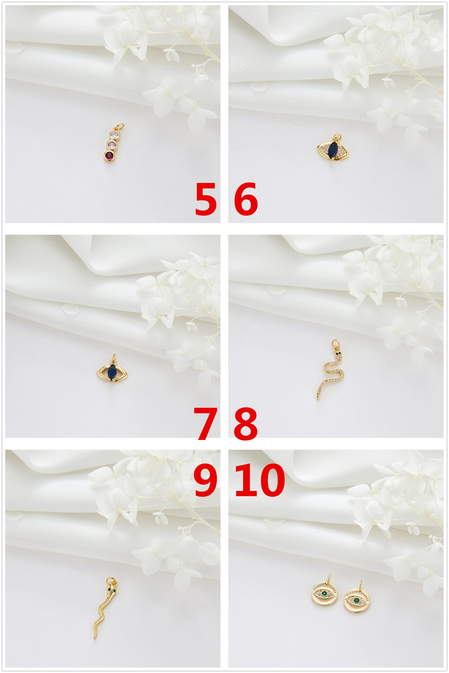 2 coeur nuage musique lune oeil serpent charme pendentif strass embelli 14K GF