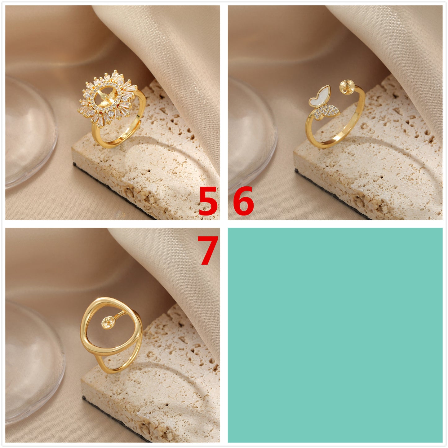 2 Statement-Ring mit offenem Kreis, 14K GF, halbgebohrter Perlenrohling