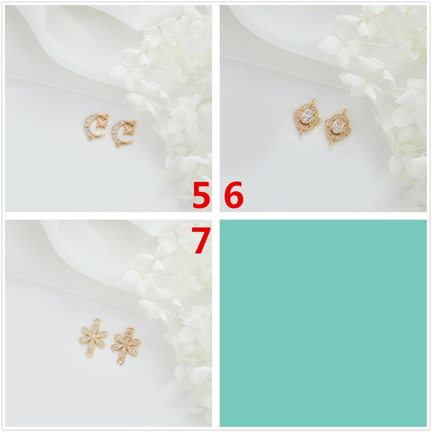 2 Double boucle Floral Cercle Lune Ovale Charme Connecteur Strass Embelli 14K GF