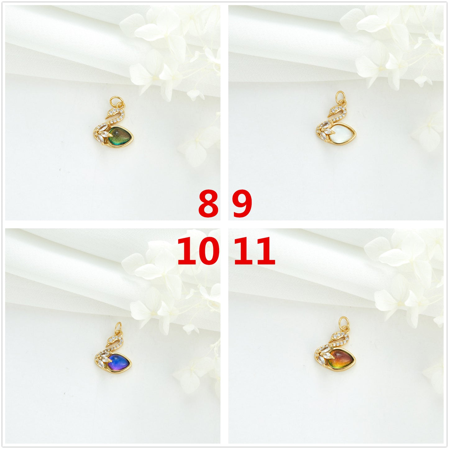 2 Cateye-Steine, Astronaut auf Mond, Rakete, Schwan, Katze, Charm-Anhänger, Harz, Strass, verziert, 14 K GF