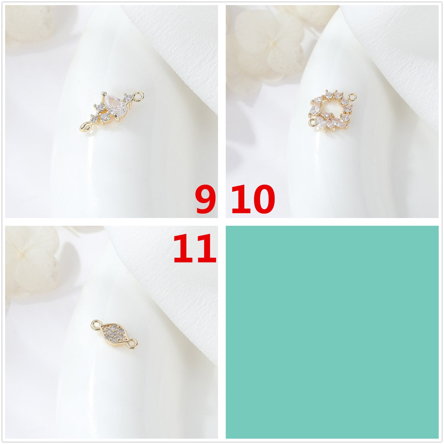 2 Double boucle rectangle étoile de mer oeil carré coeur charme connecteur strass embelli 14K GF