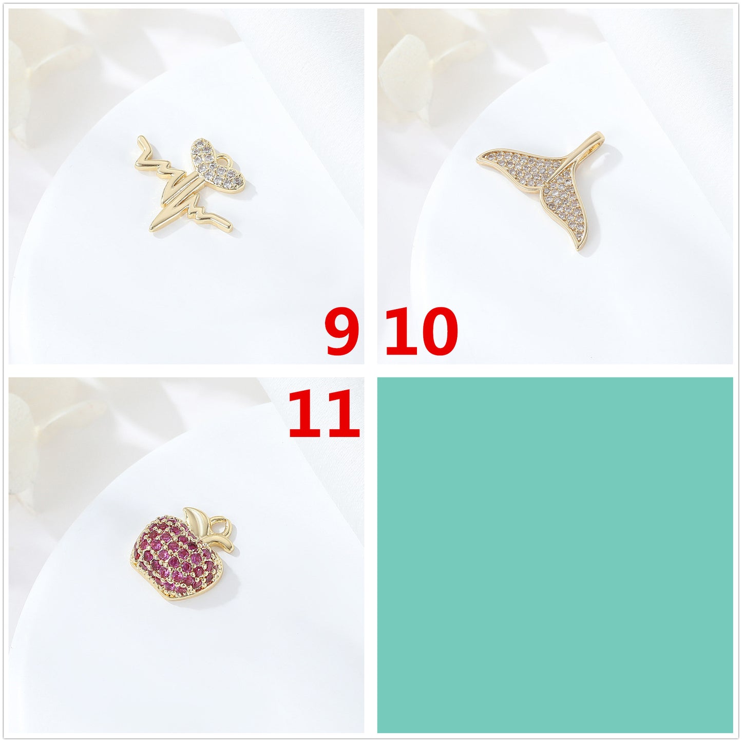 2 Feuilles Étoile Chat Flash Pomme Carré Hexagone Charme Pendentif Strass Embelli 14K GF