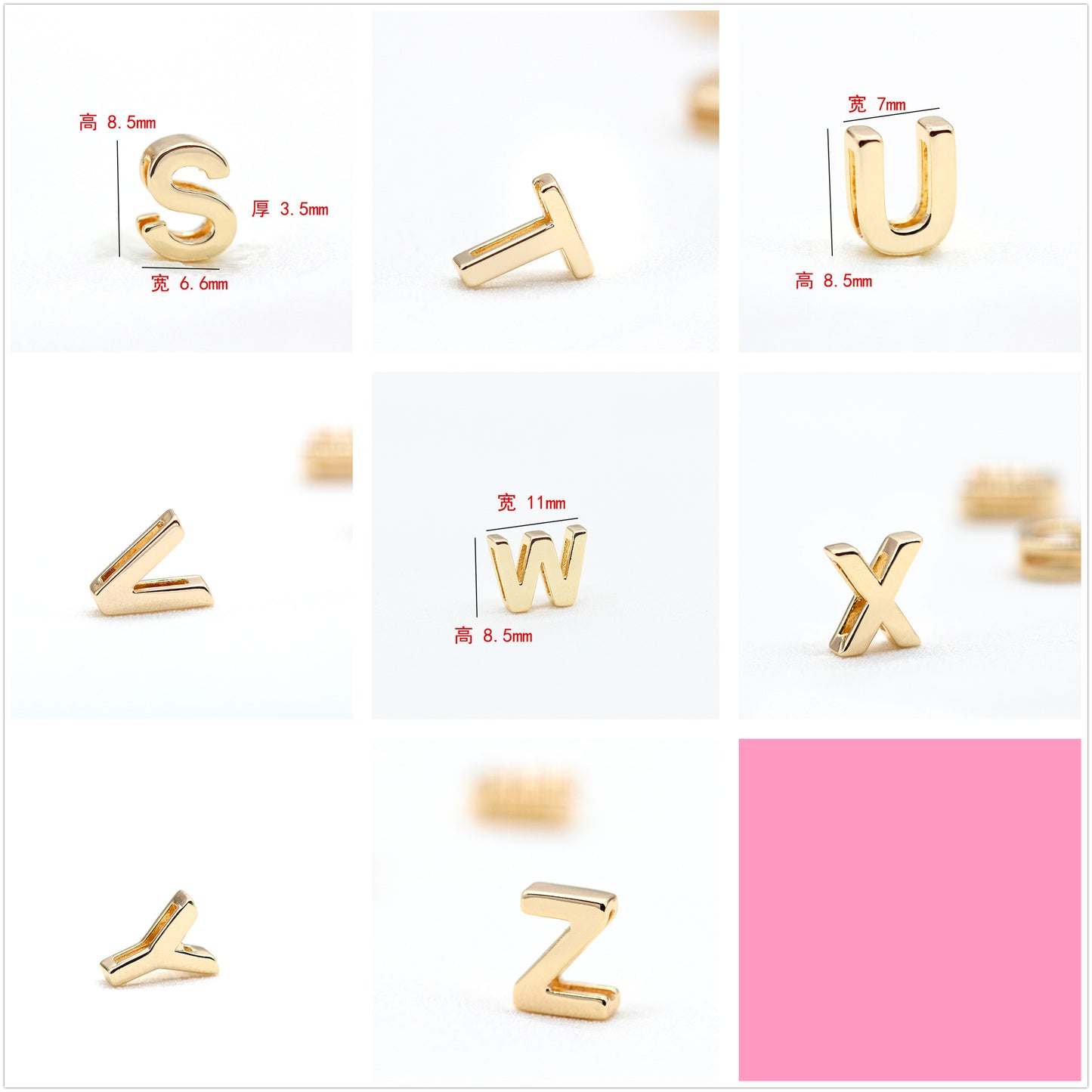 10 trous larges Alphabet plat perle ceinture charme 14K GF perles entretoise