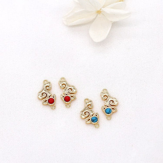 2 Doppel-Loop-Wolken-Charm-Verbindungsstück, Türkis, verziert, 14-karätiges GF