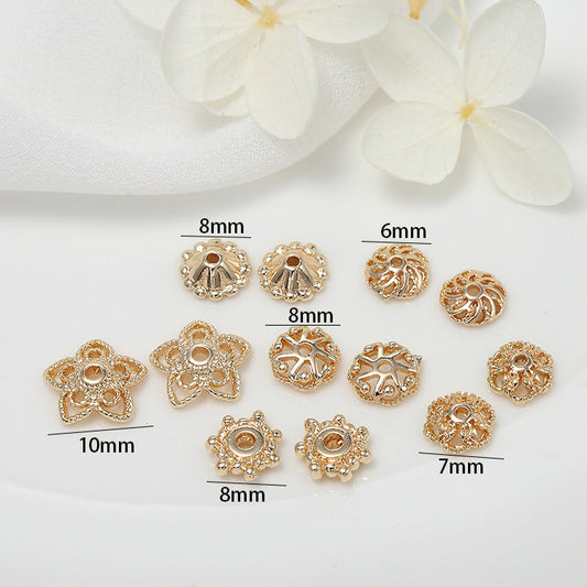10 bonnets de perles florales creuses, tasse 14K GF, breloques, entretoise de perles