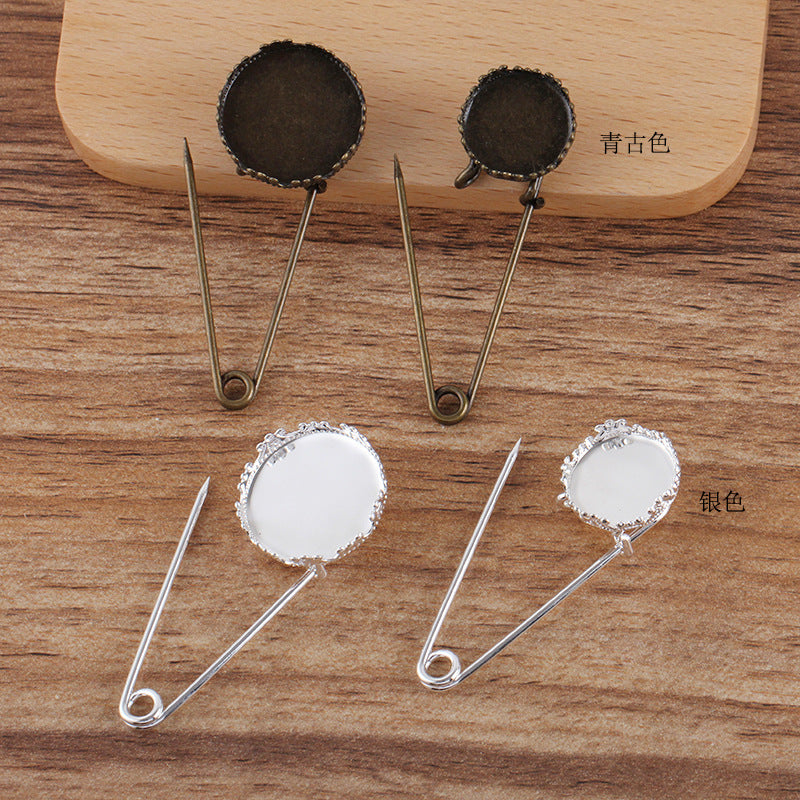200 Crown Edge Safe Brooch Antique Bronze 15mm 20mm Round Cabochon Blank Base Gemstone Setting