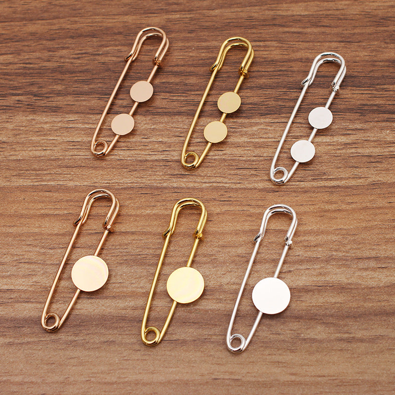 20 Safe Brooch Pin 18KGP 8mm 12mm Round Cabochon Blank Base Gemstone Piece Setting