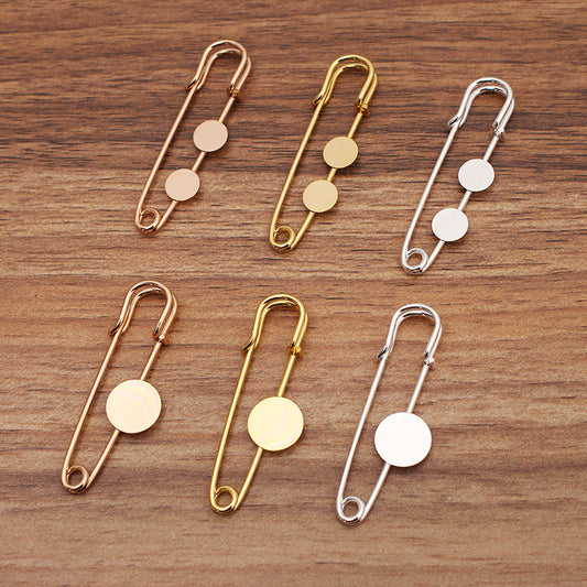 20 Safe Brooch Pin 18KGP 8mm 12mm Round Cabochon Blank Base Gemstone Piece Setting