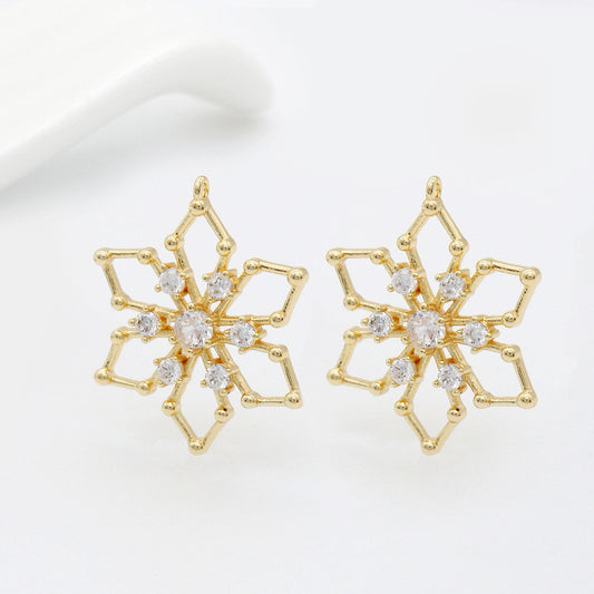 5 hohle Schneeflocken-Blumen-Charm-Anhänger mit Strass verziert, 14 Karat GF