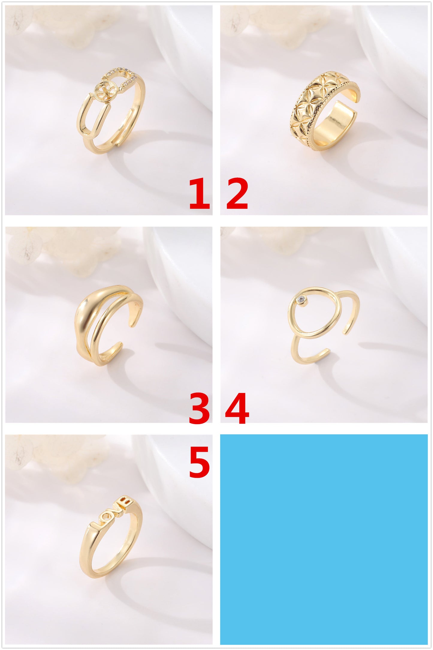2 bague de déclaration sculptée en cercle ouvert 14K GF perle à moitié percée vierge