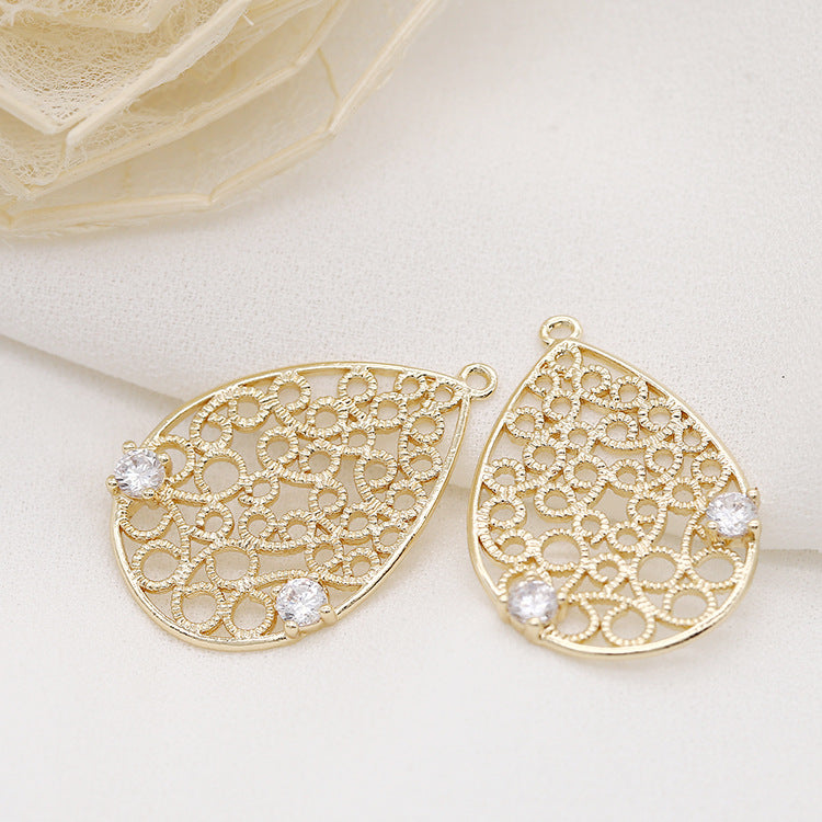 5 pendentif à breloque goutte d'eau creuse strass embelli 14K GF