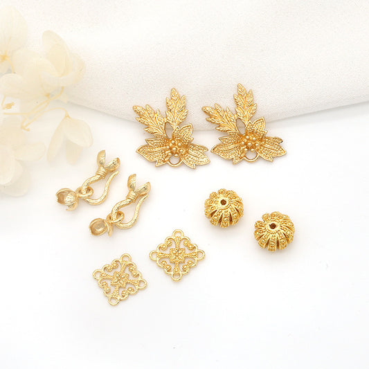 10 Perles rondes givrées Feuille florale Carré Charme Pendentif 14K GF