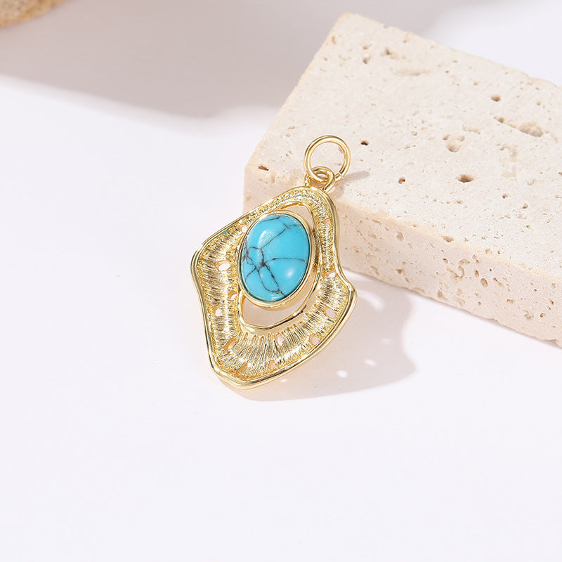 2 pendentifs de charme ovales de forme irrégulière, résine turquoise, strass embellis 14K GF