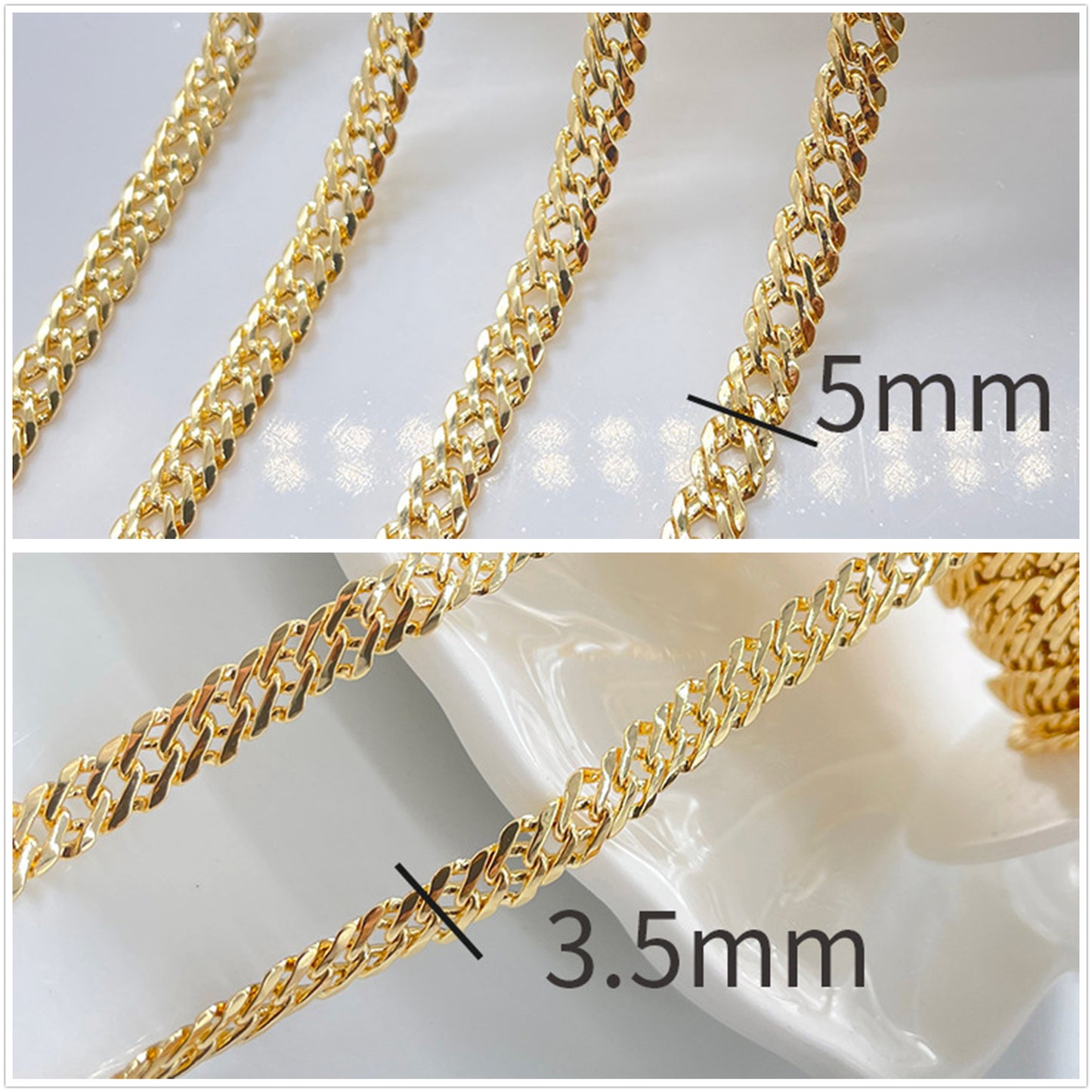 2 Meters Flat Curved Link Cable Chain 14K GF