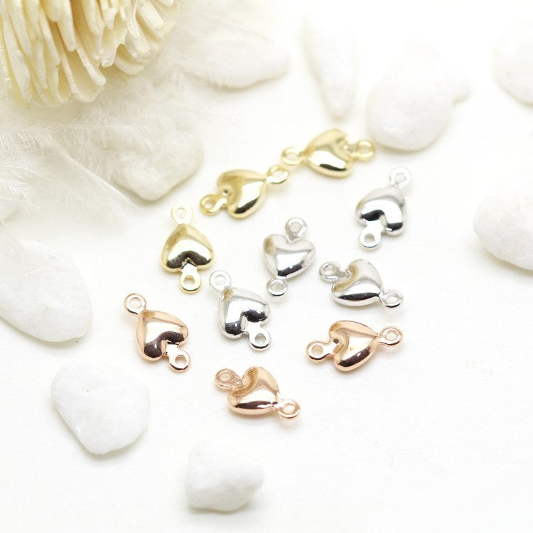 100 connecteur de charme minuscule coeur brillant à double boucle 14K GF