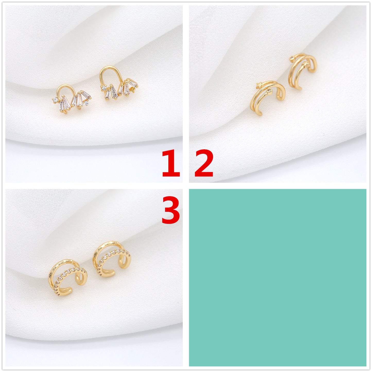 4 boucles d'oreilles earcuff grimpeur sans piercing boucle d'oreille strass embelli 14K GF boucle d'oreille