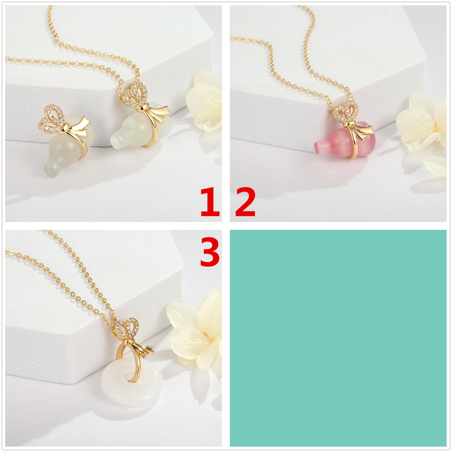 2 Bowknot Gourde Ronde Cercle de Paix Charme Pendentif Résine Strass Embelli 14K GF