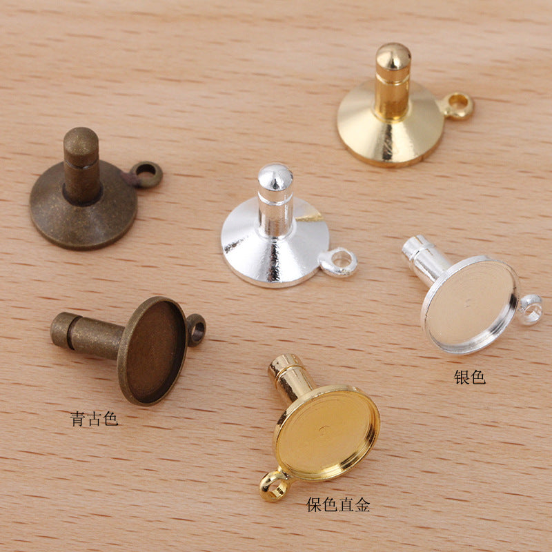 50 Plain Bezel Cup Phone Anti Dust Plug with Loop 18KGP 10mm Round Cabochon Blank Base Gemstone Setting